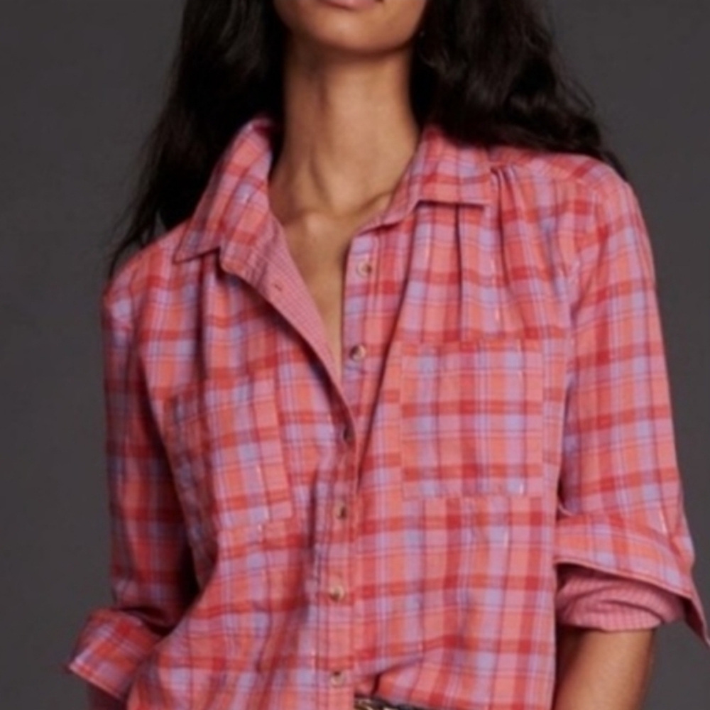 Pink Plaid Button-Up Shirt- NWOT ANTHROPOLOGIE